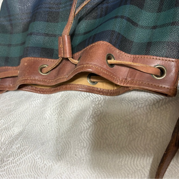 Vintage Ralph Lauren Black Watch Plaid Leather Bucket Draw String Purse main image 4